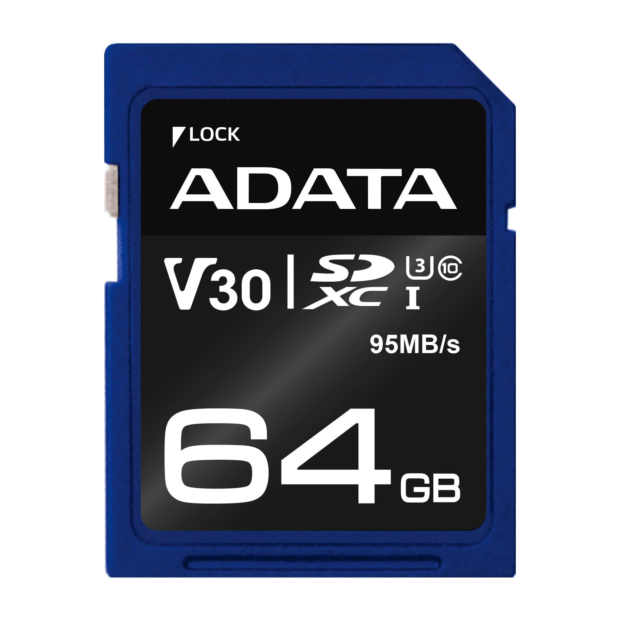 ADATA V30S/SDXC/64GB/95MBps/UHS-I U3 / Class 10