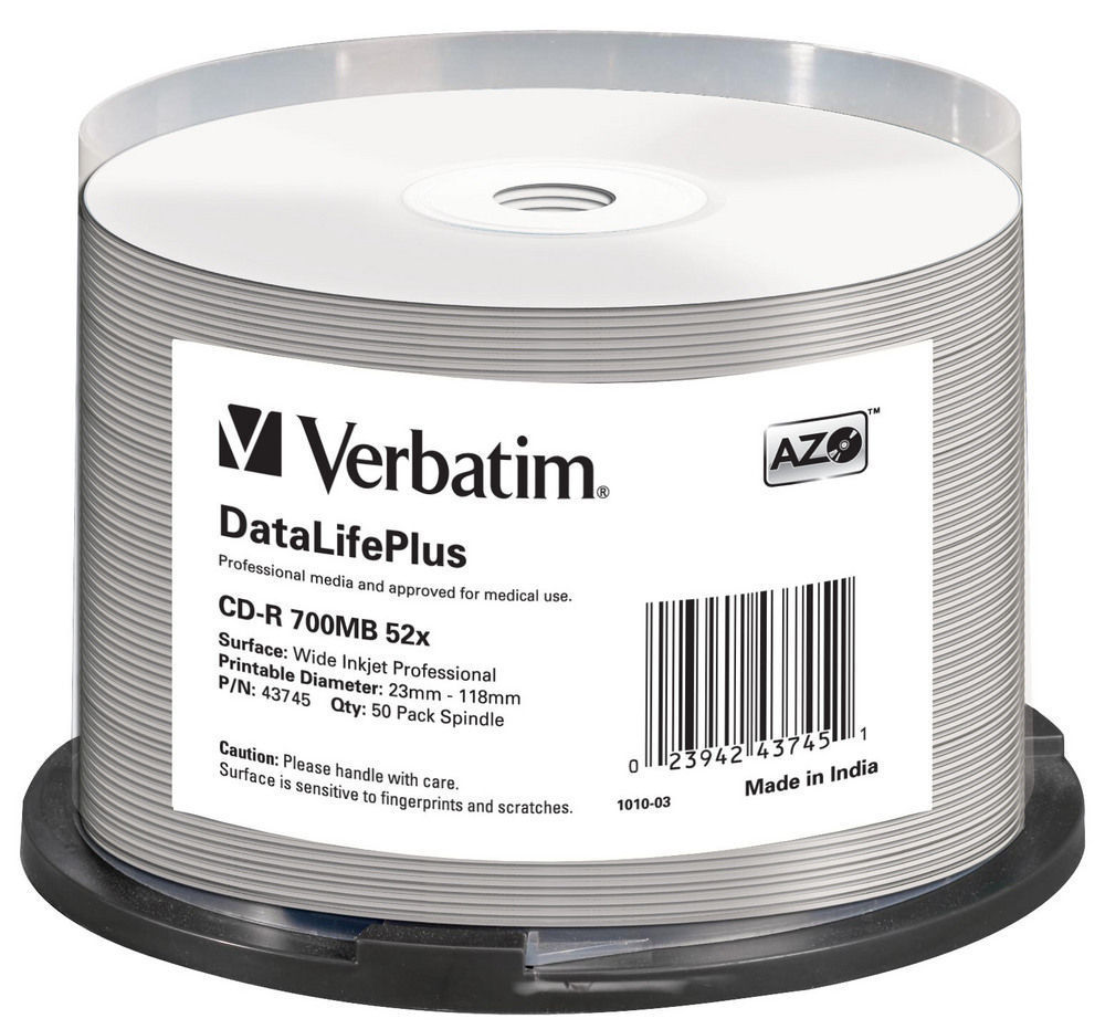 VERBATIM CD-R(50-Pack)Spindle/Print/52x/700MB/NoID