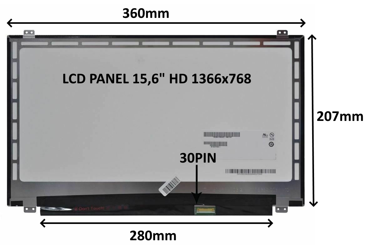 LCD PANEL 15,6" HD 1366x768 30PIN MATNÝ / ÚCHYTY NAHOŘE A DOLE
