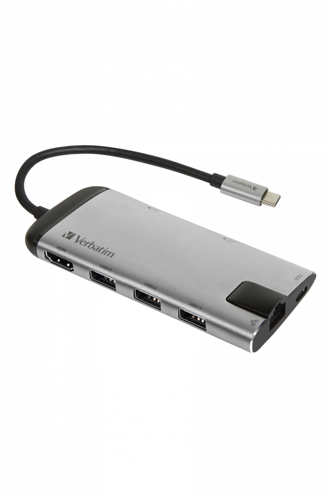 VERBATIM 49142 USB-C Multiport HUB, 3x USB 3.0, 1x USB-C, HDMI, LAN, SD, microSD, šedá dokovací stanice