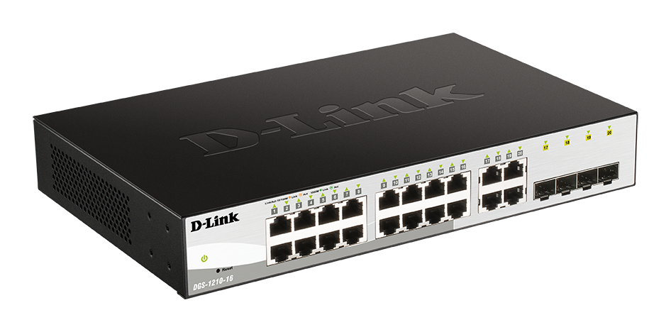 D-Link DGS-1210-16 Smart switch, 16x GbE, 4x RJ45/SFP, fanless