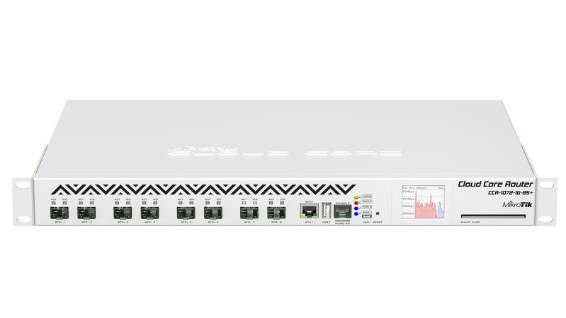 MikroTik CCR1072-1G-8S+, 1x GLAN, 16GB RAM, 8xSFP+cage, L6, LCD, RM1U, redundandní zdroj