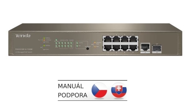 Tenda TEG5310P-8-150W Gigabit L3 PoE+ Switch 130W, 8x 1Gb/s PoE+, 2x RJ45/SFP, STP, IGMP, VLAN, Rack