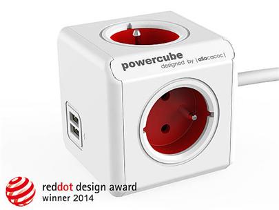 Zásuvka prodluž. PowerCube EXTENDED USB, Red, 4 rozbočka, 2x USB, kabel 1,5m