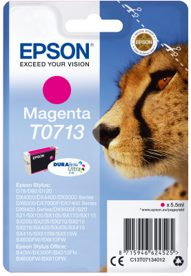 Epson Singlepack Magenta T0713 DURABrite Ultra Ink