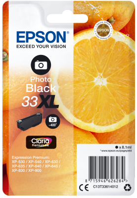Epson Singlepack Photo Black 33XL Claria Prem. Ink
