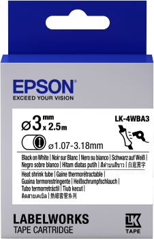 Epson Label Cartridge Heat Shrink Tube (HST) LK-4WBA3 Black/White D3mm (2.5m)