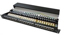 19" Patch panel XtendLan 24port, STP, Cat5E, krone, černý - LED vyhledávání