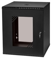 LEXI-Net 19" nástěnný rozvaděč Basic 12U 520x450, skleněné dveře, bez zad, rozložený, černý