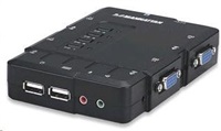 MANHATTAN KVM přepínač 4 porty, USB, audio, integrované kabely