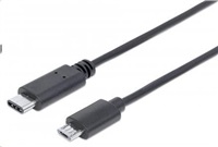 MANHATTAN kabel USB 2.0 C, C Male / Micro-B Male, 1m, černý
