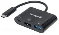 MANHATTAN multifunkční převodník z USB 3.1 type C Male na HDMI, USB 3.0 A a USB C Females