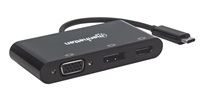 MANHATTAN Rozdělovač, MST Hub, USB-C na DisplayPort/ HDMI/ VGA Adaptér, černý