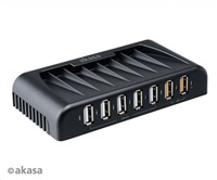 AKASA HUB USB Connect 7FC, 5x USB 2.0, 2 nabíjecí porty USB, externí, s napájecím adaptérem