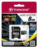 TRANSCEND MicroSDHC karta 8GB Ultimate, Class 10 UHS-I 600x, MLC + adaptér