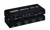 PremiumCord HDMI switch 3:1 kovový, dálkové ovl.