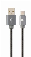 GEMBIRD Kabel USB 2.0 AM na Type-C kabel (AM/CM), 2m, metalická spirála, šedý, blister, PREMIUM QUALITY