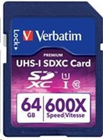VERBATIM SDXC karta 64GB PREMIUM, UHS-1, Class 10 (R:90/W:25 MB/s)