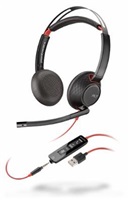 Poly Blackwire 5220. USB-A/Stereo/USB/Drát/MS/Černá-červená