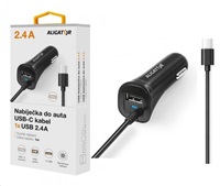 Aligator nab. do auta USB-C s USB 2,4A černá