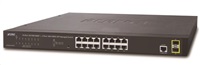 Planet GS-4210-16T2 Switch, L2/L4, 16x 1000Base-T, 2x SFP, Web/SNMPv3, VLAN, QoS, IPv6, fanless