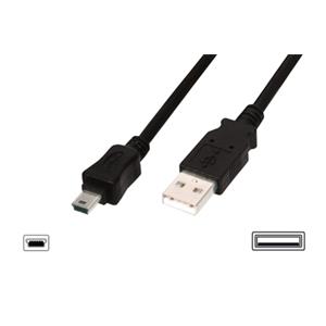 Digitus USB kabel USB A samec na B-mini 5pin samec, 2x stíněný, Měď, 1m, černý