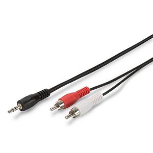 Digitus zvukový adaptérový Kabel, stereo 3,5 mm - 2x RCA 2,50 m, CCS, 2x0,10/10, stíněný, M/M, černý