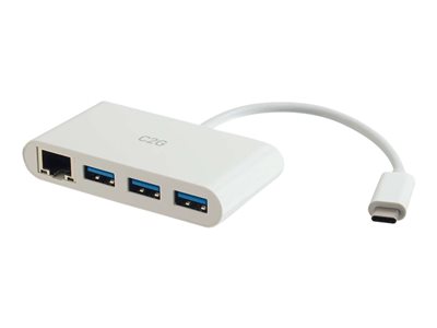 C2G USB C Ethernet and 3 Port USB Hub White